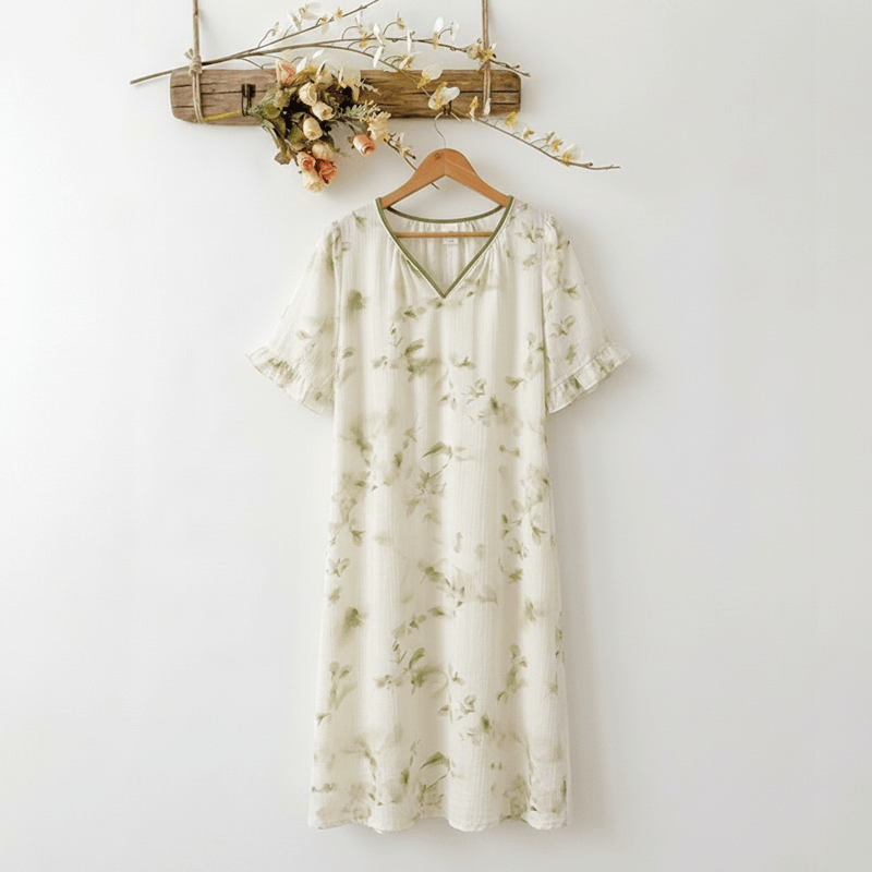Romantisches, geblümtes Lyocell-Loungewear-Schlafkleid mit V-Ausschnitt - Minzcreme - XXXL - image 0