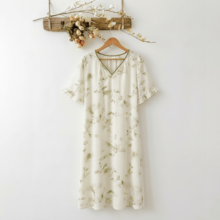 Romantisches, geblümtes Lyocell-Loungewear-Schlafkleid mit V-Ausschnitt - Minzcreme - XXXL - image 0