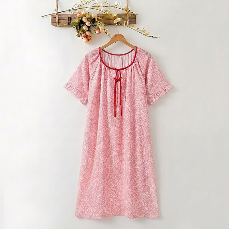 Nachtkleid aus Lyocell mit Blumenmuster und Bindekragen - Rosa - XXXL - image 0