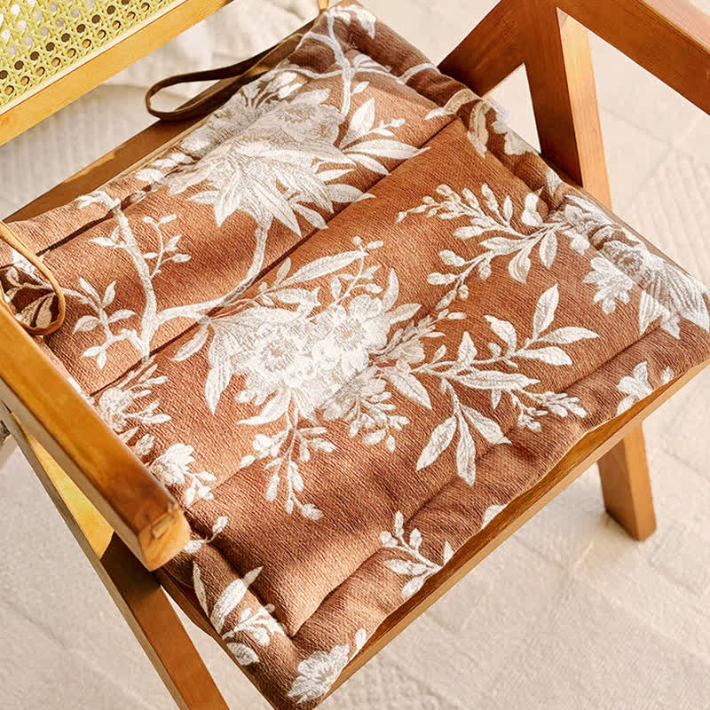Vintage-Stuhlkissen aus Chenille mit Blumenmuster zum Binden - Braun - 19,7" x 19,7" - image 0