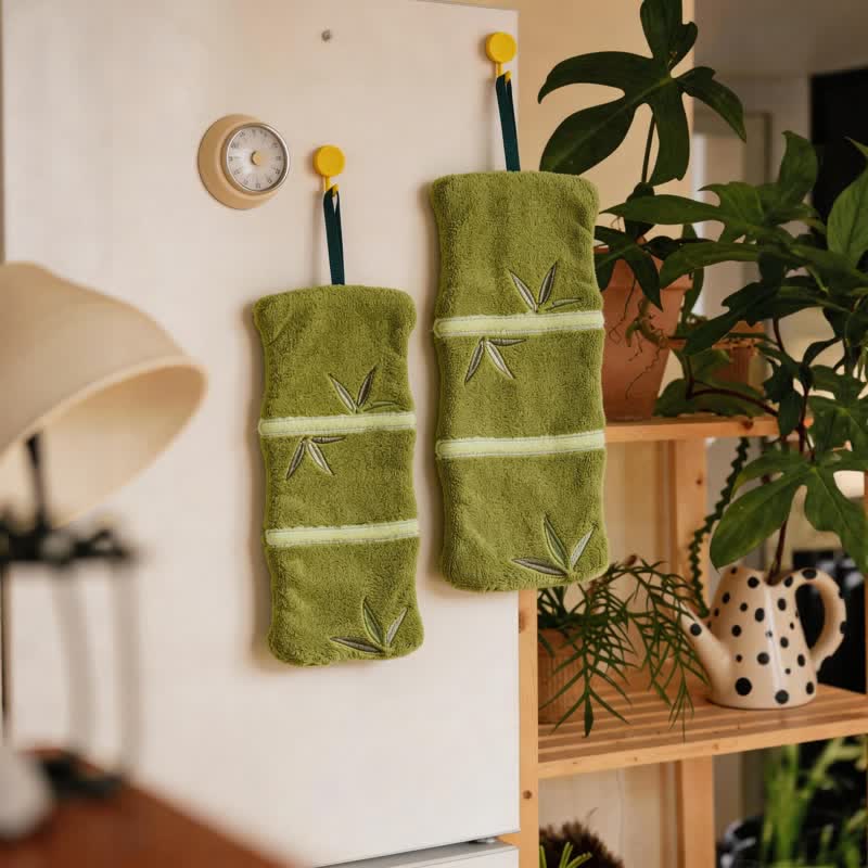 Handtuch aus Bambusblatt-Korallenvlies - Olivgrün - 6'' × 13'' - 2 Stück - image 0