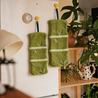 Handtuch aus Bambusblatt-Korallenvlies - Olivgrün - 6'' × 13'' - 2 Stück - image 0