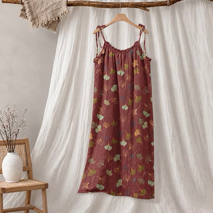 Ginkgo Leaf Tie Strap Lounge Midi Dress - Kamel & Grün - XL - image 45