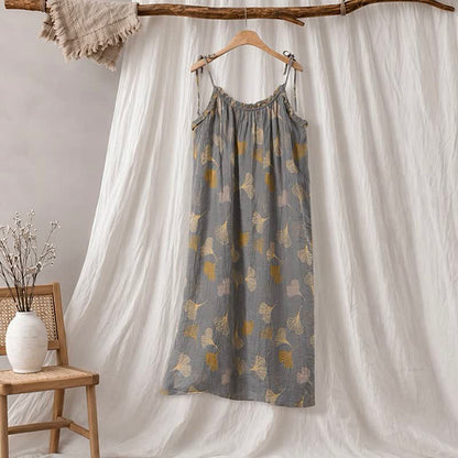 Ginkgo Leaf Tie Strap Lounge Midi Dress - Dunkelgrau & Gelb - XL - image 15