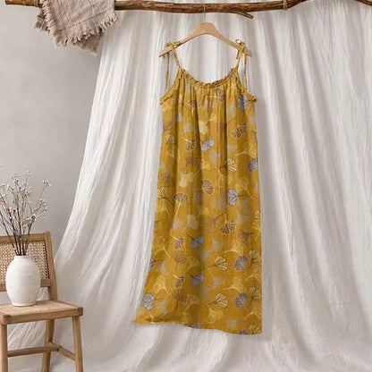 Ginkgo Leaf Tie Strap Lounge Midi Dress - Dunkelgelb & Hellgrau - XL - image 20