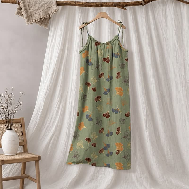 Ginkgo Leaf Tie Strap Lounge Midi Dress - Grün & Kamel - XL - image 40