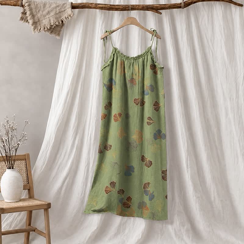 Ginkgo Leaf Tie Strap Lounge Midi Dress - Grün & Rot - XL - image 35