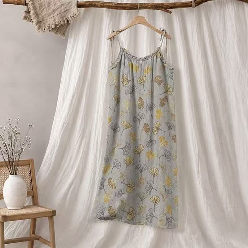 Ginkgo Leaf Tie Strap Lounge Midi Dress - Hellgrau und Dunkelgelb - XL - image 25