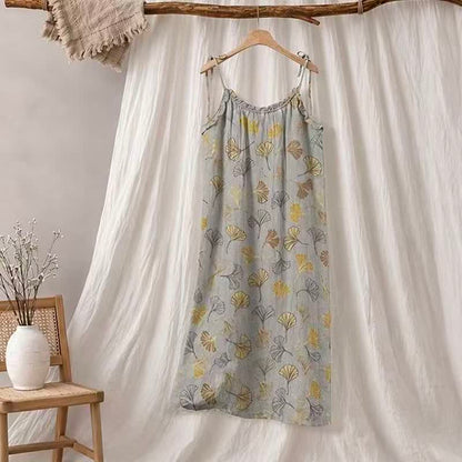 Ginkgo Leaf Tie Strap Lounge Midi Dress - Hellgrau und Dunkelgelb - XL - image 25