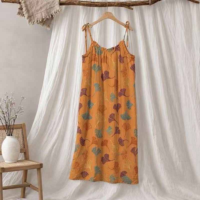 Ginkgo Leaf Tie Strap Lounge Midi Dress - Orange & Blau - XL - image 5