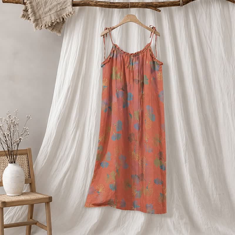 Ginkgo Leaf Tie Strap Lounge Midi Dress - Rot & Grün - XL - image 30