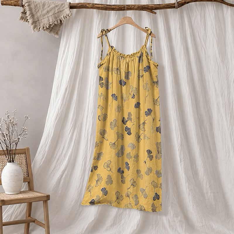 Ginkgo Leaf Tie Strap Lounge Midi Dress - Gelb & Dunkelgrau - XL - image 10