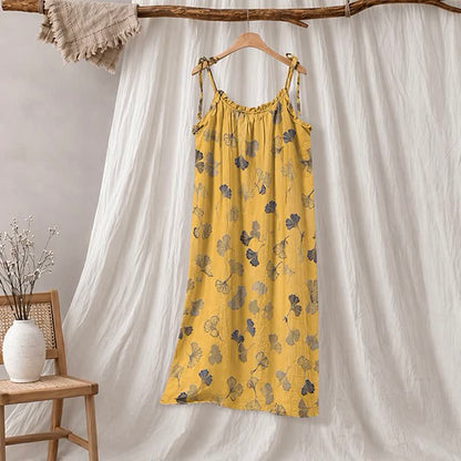 Ginkgo Leaf Tie Strap Lounge Midi Dress - Gelb & Dunkelgrau - XL - image 10