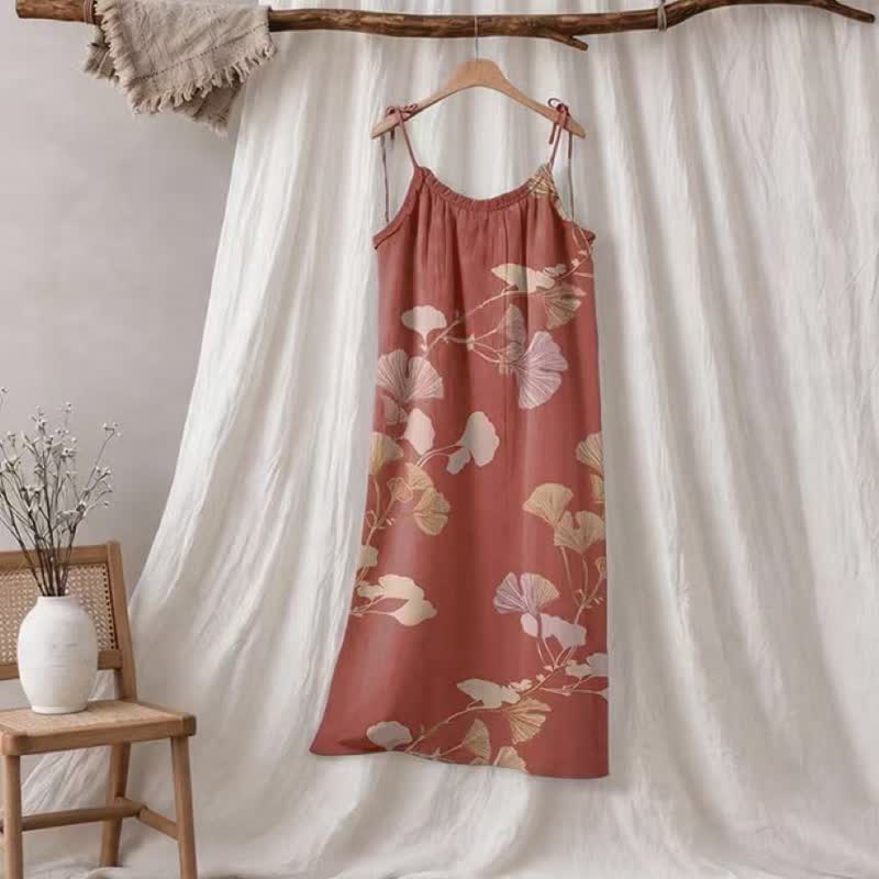 Maxikleid mit Ginkgoblatt-Schnittmuster - Rot & Nude - XL - image 10