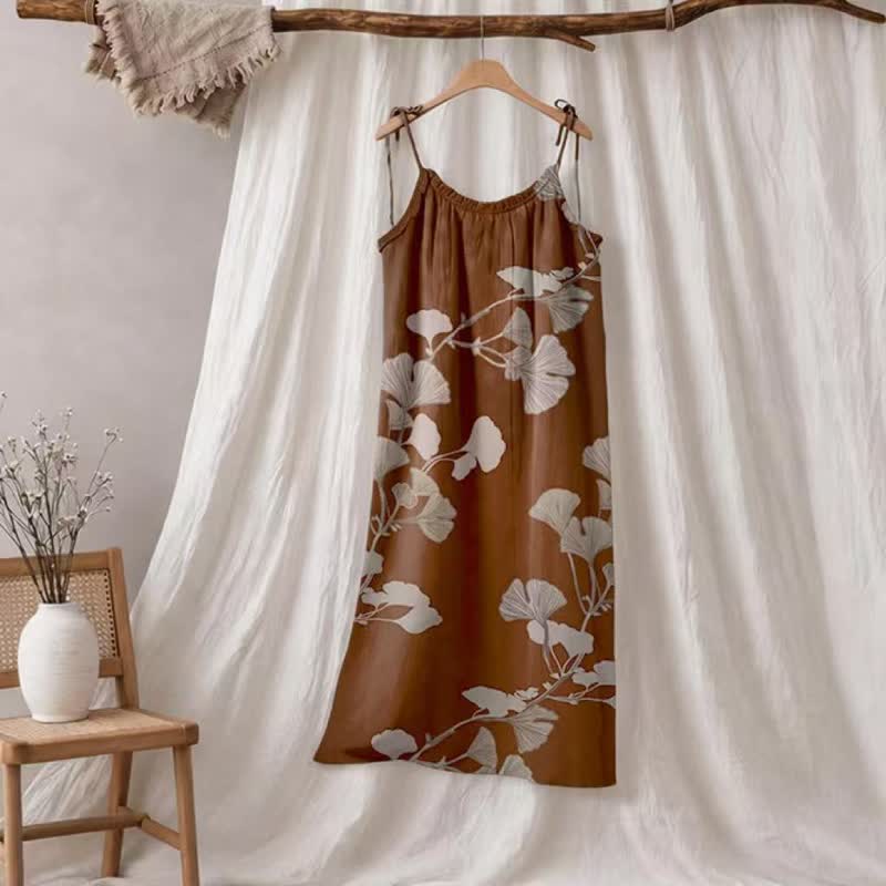 Maxikleid mit Ginkgoblatt-Schnittmuster - Kaffee & Beige - XL - image 25