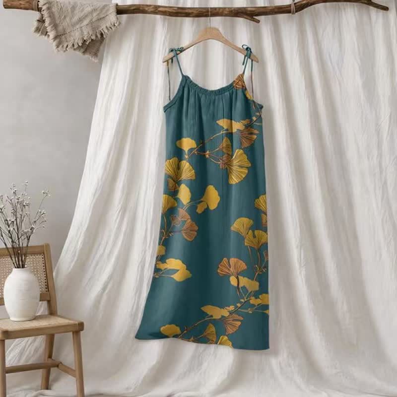 Maxikleid mit Ginkgoblatt-Schnittmuster - Grün & Orange - XL - image 5