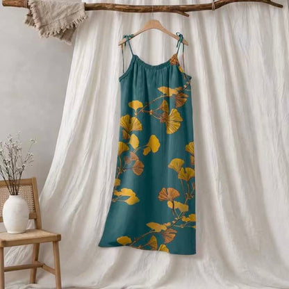 Maxikleid mit Ginkgoblatt-Schnittmuster - Grün & Orange - XL - image 5
