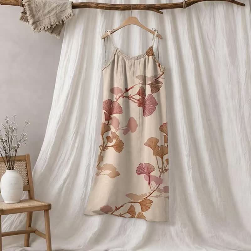 Maxikleid mit Ginkgoblatt-Schnittmuster - Nude & Rot - XL - image 15