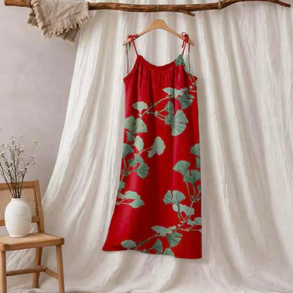Maxikleid mit Ginkgoblatt-Schnittmuster - Rot & Grün - XL - image 0