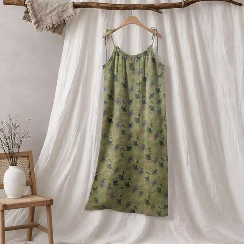 Loungekleid mit Ginkgo-Blumenmuster und Bindebändern - Grün & Lila - XL - image 10