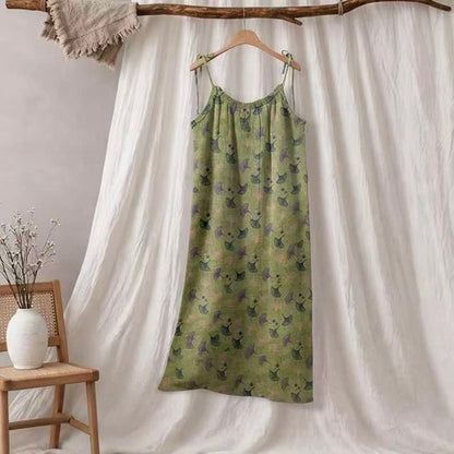 Loungekleid mit Ginkgo-Blumenmuster und Bindebändern - Grün & Lila - XL - image 10