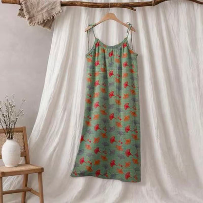 Loungekleid mit Ginkgo-Blumenmuster und Bindebändern - Grün & Rot - XL - image 40
