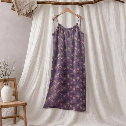 Loungekleid mit Ginkgo-Blumenmuster und Bindebändern - Lila & Grün - XL - image 15