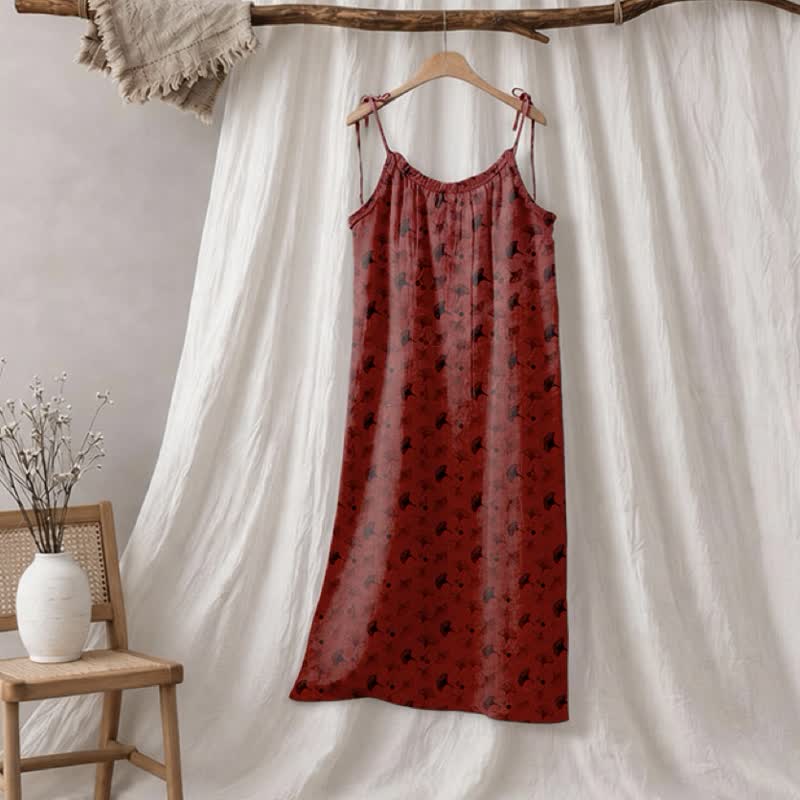 Loungekleid mit Ginkgo-Blumenmuster und Bindebändern - Rot & Schwarz - XL - image 35