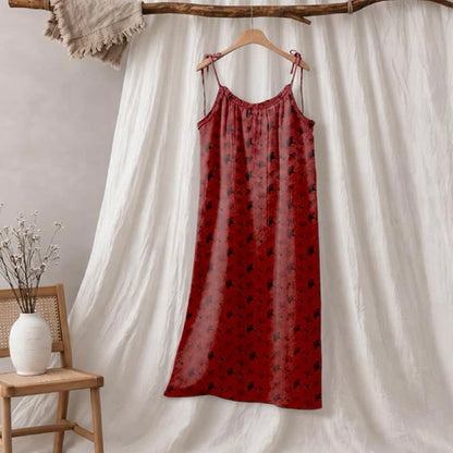 Loungekleid mit Ginkgo-Blumenmuster und Bindebändern - Rot & Schwarz - XL - image 35