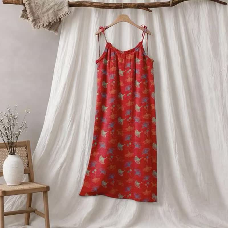 Loungekleid mit Ginkgo-Blumenmuster und Bindebändern - Rot & Grün - XL - image 45