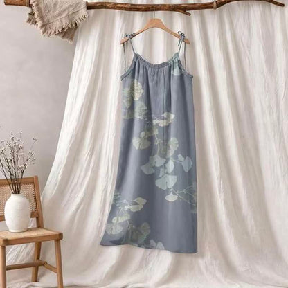 Ginkgo-Blatt-Baumwoll-Loungekleid mit Bindebändern - Blau & Hellgrün - XL - image 0