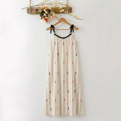 Gestreiftes Baumwoll-Midikleid mit Bindebändern - Antikweiß - XXL - image 0