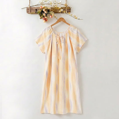 Nachtkleid mit Aquarellblumenmuster aus Lyocell mit Bindekragen - Orange - XXXL - image 0
