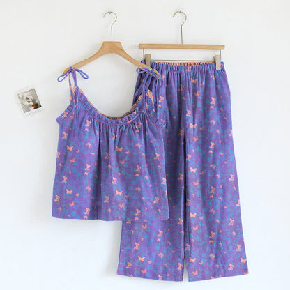 Set aus Trägertop und Loungehose mit Schmetterlingsmuster - Lila & Rosa - XL - image 0