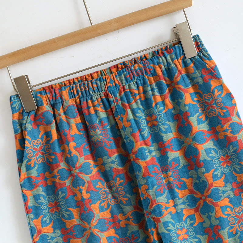 Boho-Pyjama-Set mit Blumenmuster und Bindeband - image 3