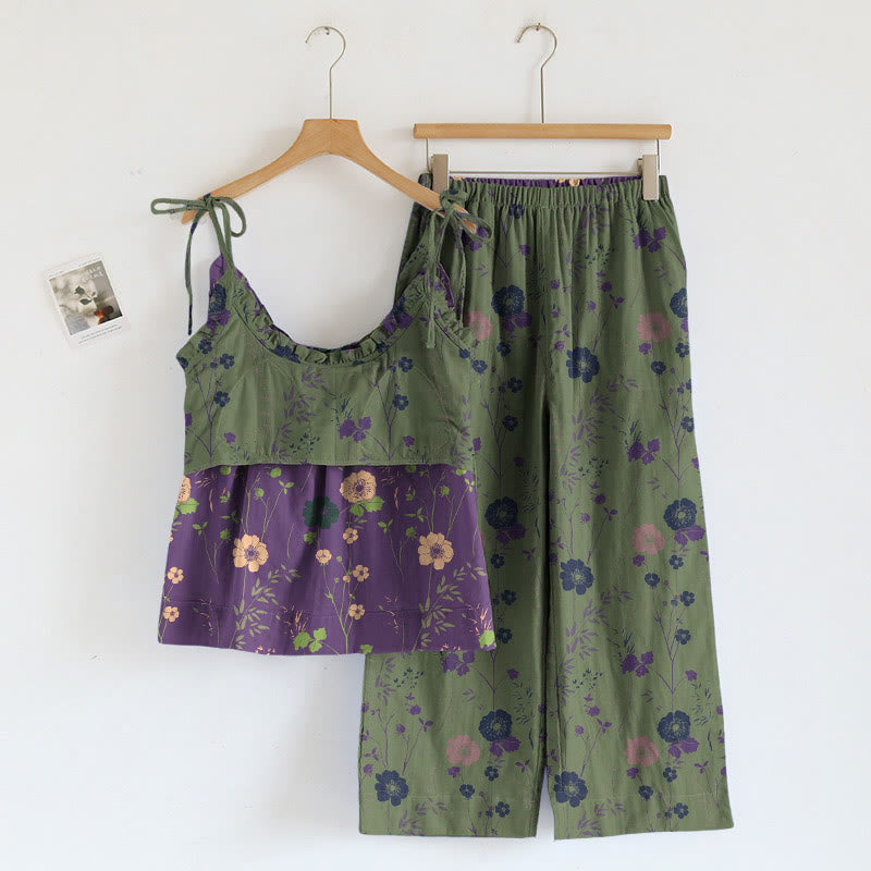 Vintage-Pyjama-Set mit Blumenmuster: Top und Hose - image 5