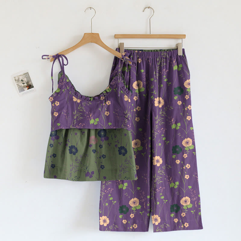 Vintage-Pyjama-Set mit Blumenmuster: Top und Hose - image 4