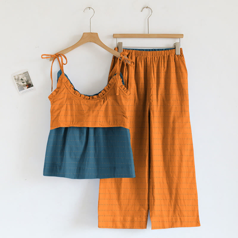 Lounge-Set aus strukturiertem, einfarbigem Camisole und Hose - image 13