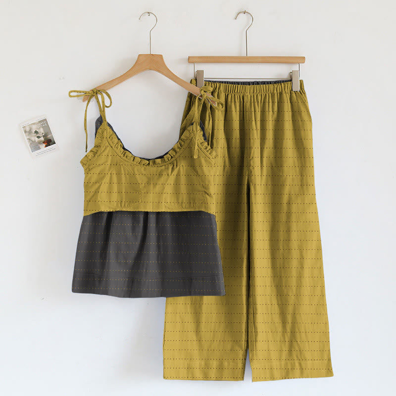 Lounge-Set aus strukturiertem, einfarbigem Camisole und Hose - image 1
