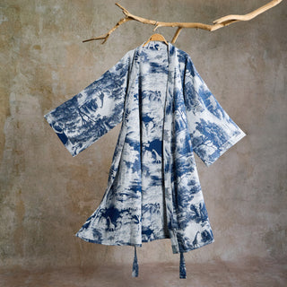 Kimono-Bademantel aus Baumwolle mit Toile-Print - Blau - 2XL - image 0