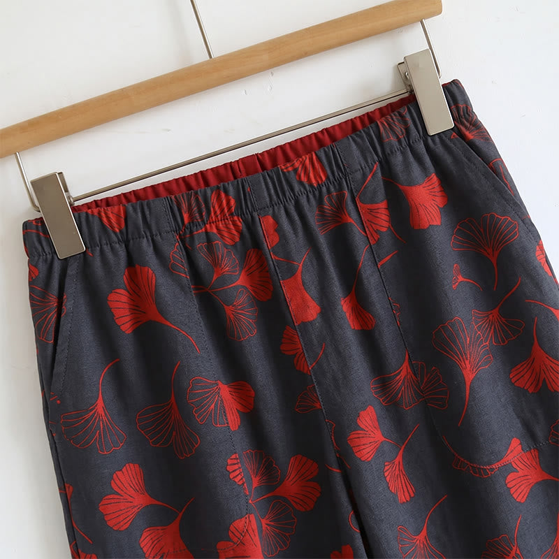 Loungewear-Set mit Ginkgoblatt-Print und Schulterbändern - image 8