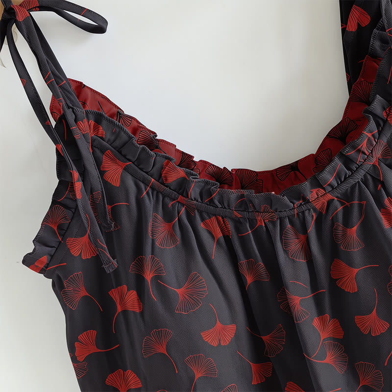 Loungewear-Set mit Ginkgoblatt-Print und Schulterbändern - image 7