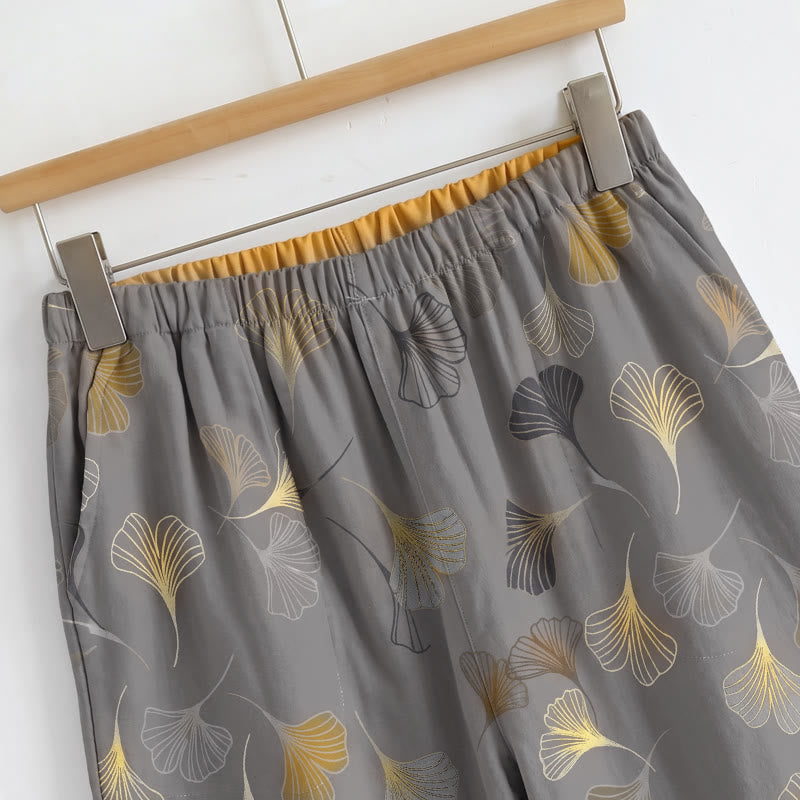 Loungewear-Set mit Ginkgoblatt-Print und Schulterbändern - image 11