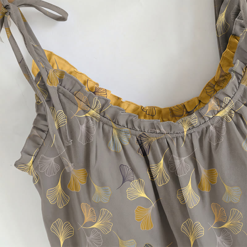 Loungewear-Set mit Ginkgoblatt-Print und Schulterbändern - image 10