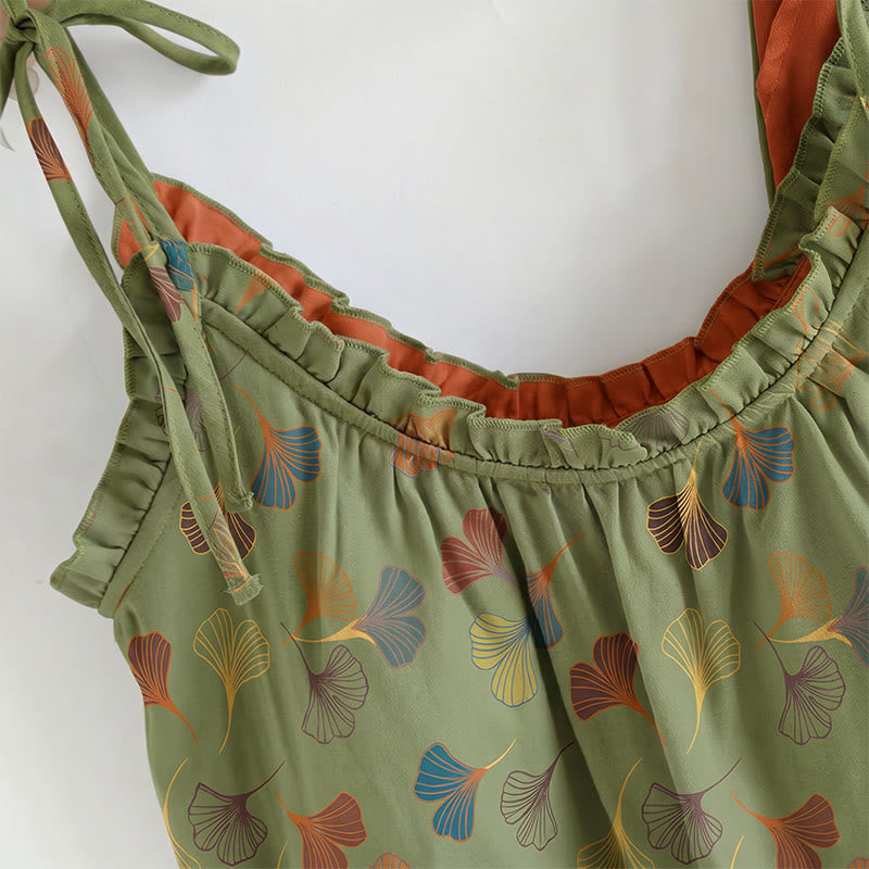 Loungewear-Set mit Ginkgoblatt-Print und Schulterbändern - image 16