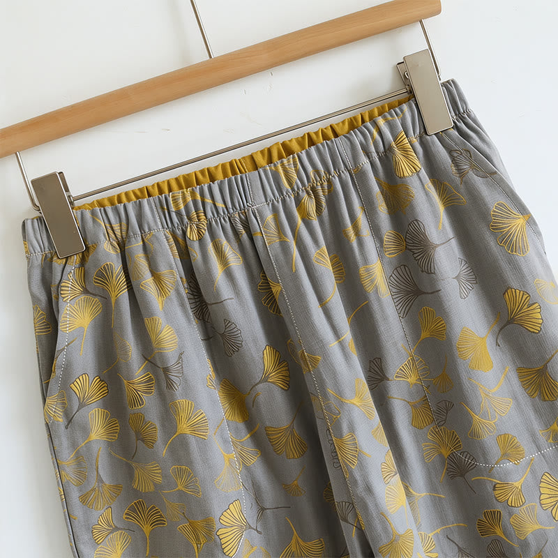 Loungewear-Set mit Ginkgoblatt-Print und Schulterbändern - image 5