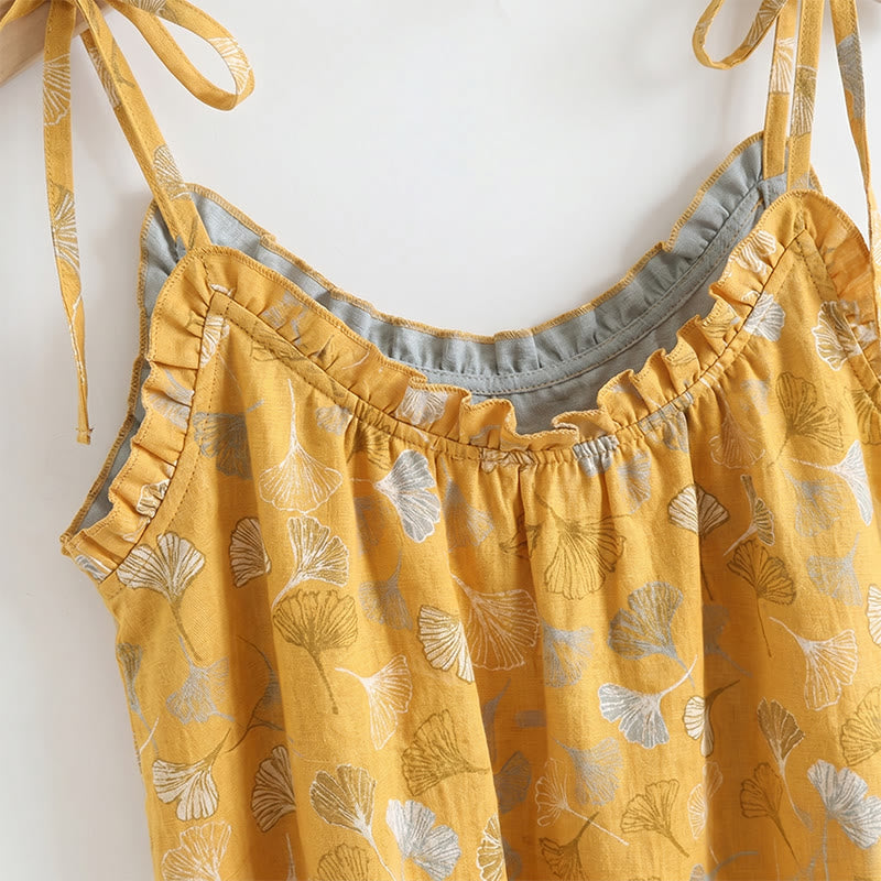 Loungewear-Set mit Ginkgoblatt-Print und Schulterbändern - image 1