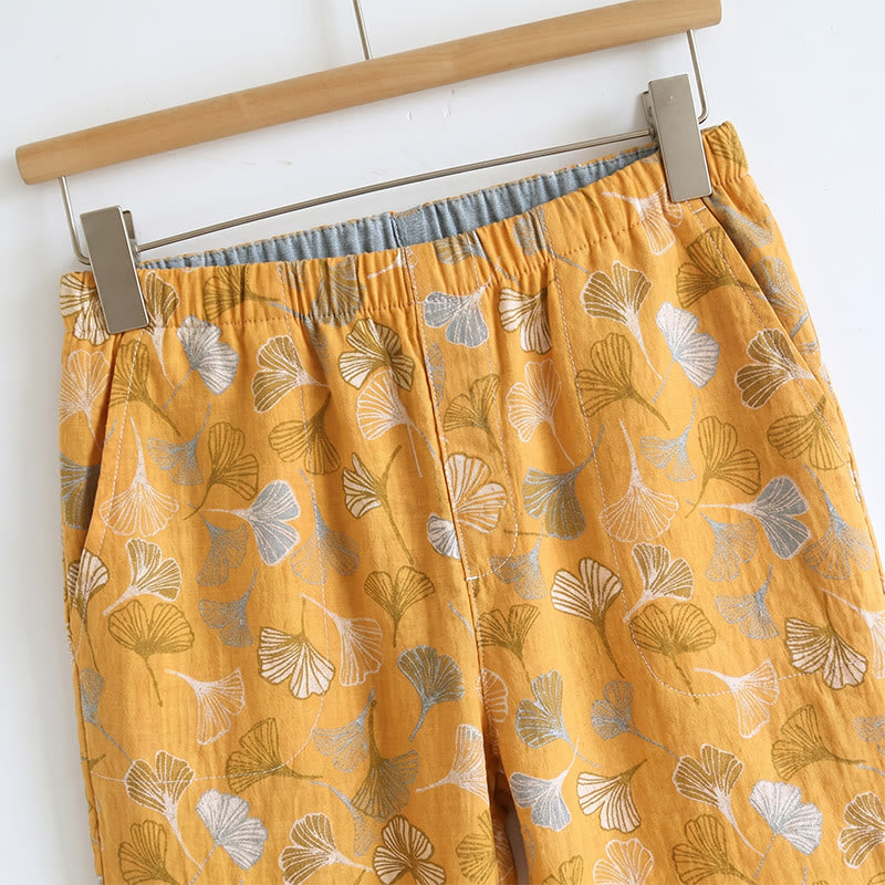 Loungewear-Set mit Ginkgoblatt-Print und Schulterbändern - image 2