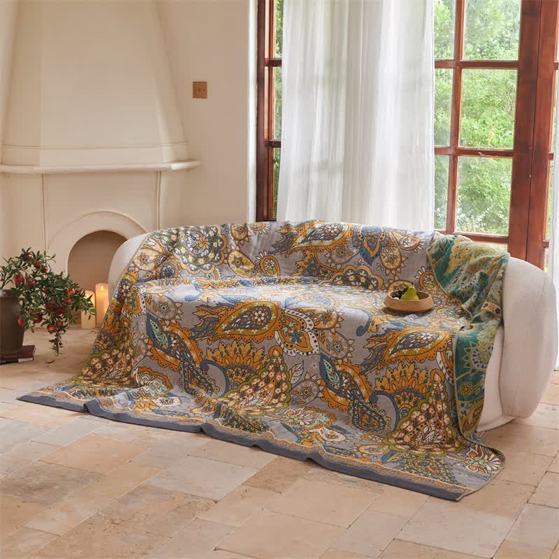 Doppelseitige, kunstvoll bedruckte Musselindecke mit Paisley-Muster - image 2