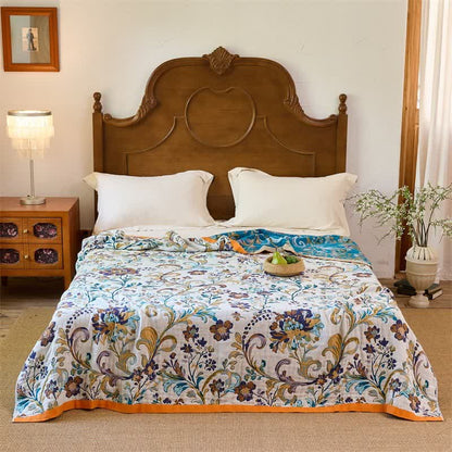 Wendbare Baumwoll-Musselin-Decke mit Blumenmuster - image 0